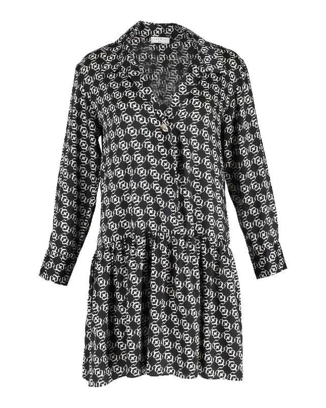 Romantic Flair Sandro Printed Shirt Mini Dress in Black Silk