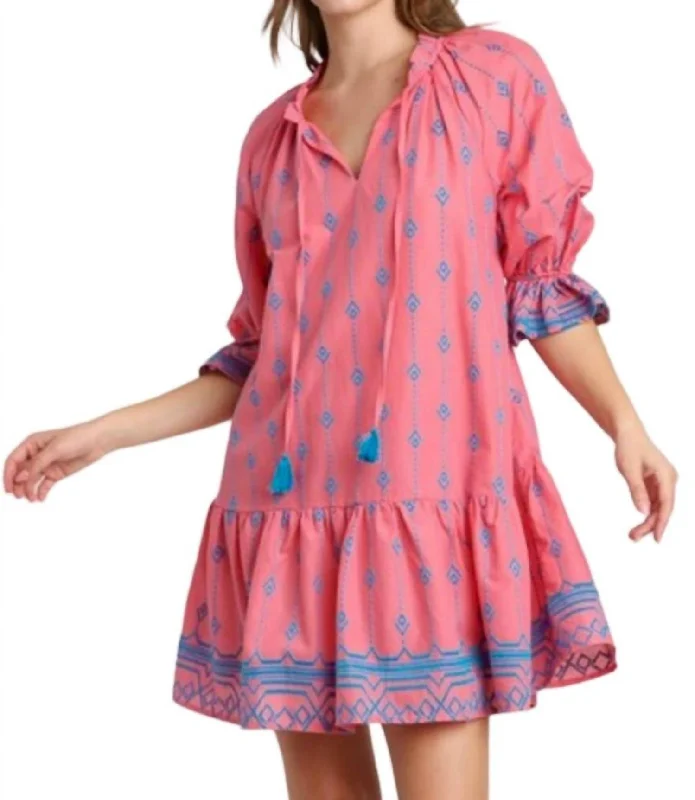 Exquisite Craftsmanship Embroidery Mini Dress In Pink/blue