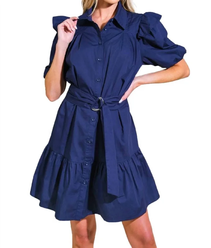 Feminine Allure Belted Mini Dress In Navy