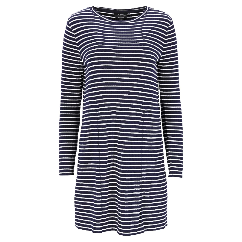 Refined Look A.P.C. Striped Mini Dress in Navy Blue Viscose