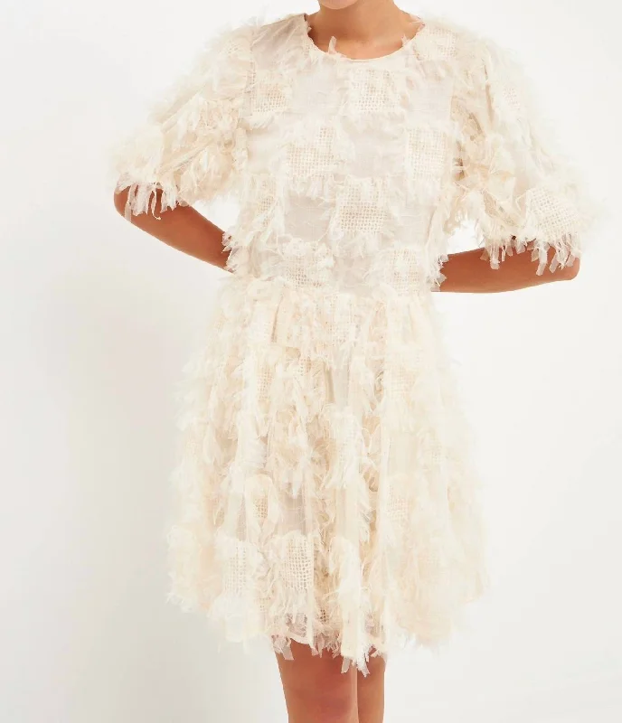 Fashionista Favorites Feathered Sleeve Mini Dress In Ivory