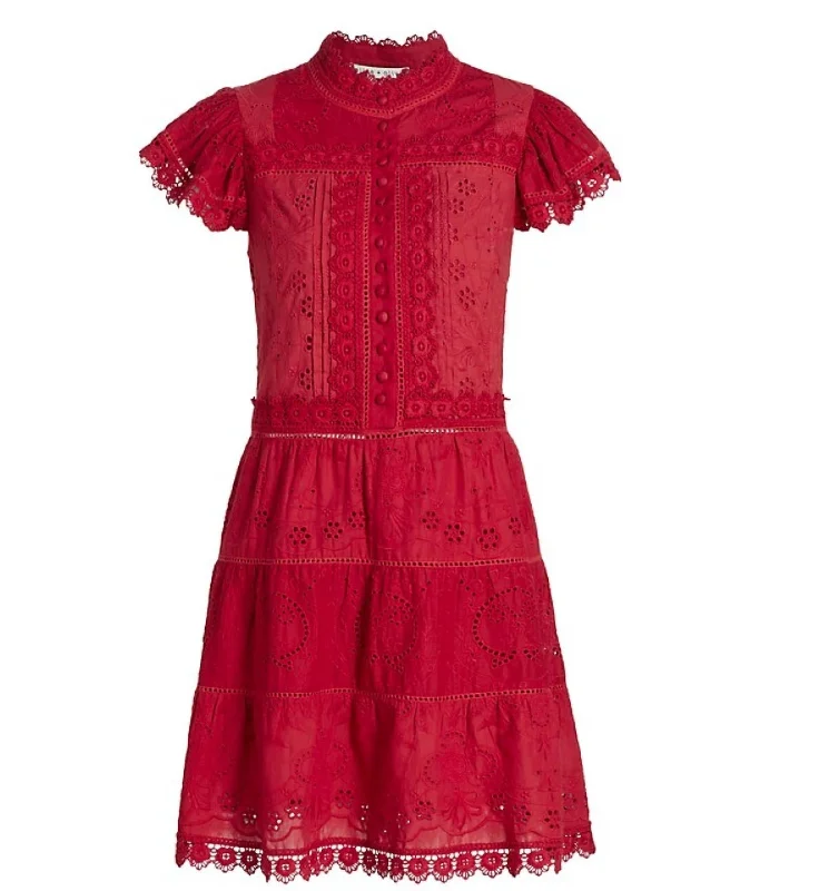 Special Occasion Wear Women Marina Tiered Embroidered Mini Dress In Cinnamon