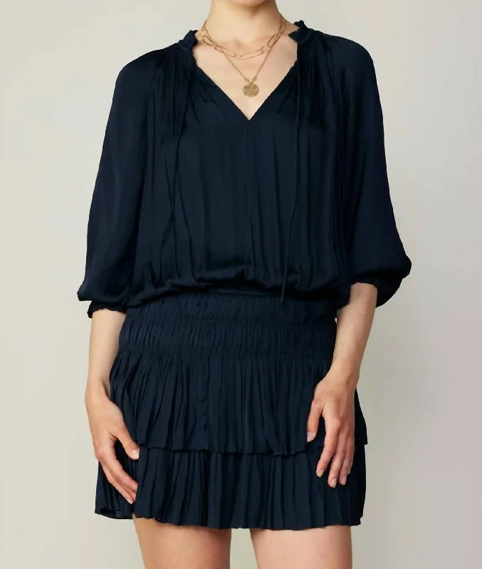 Elegant Style Aurelie Pleated Mini Dress In Navy