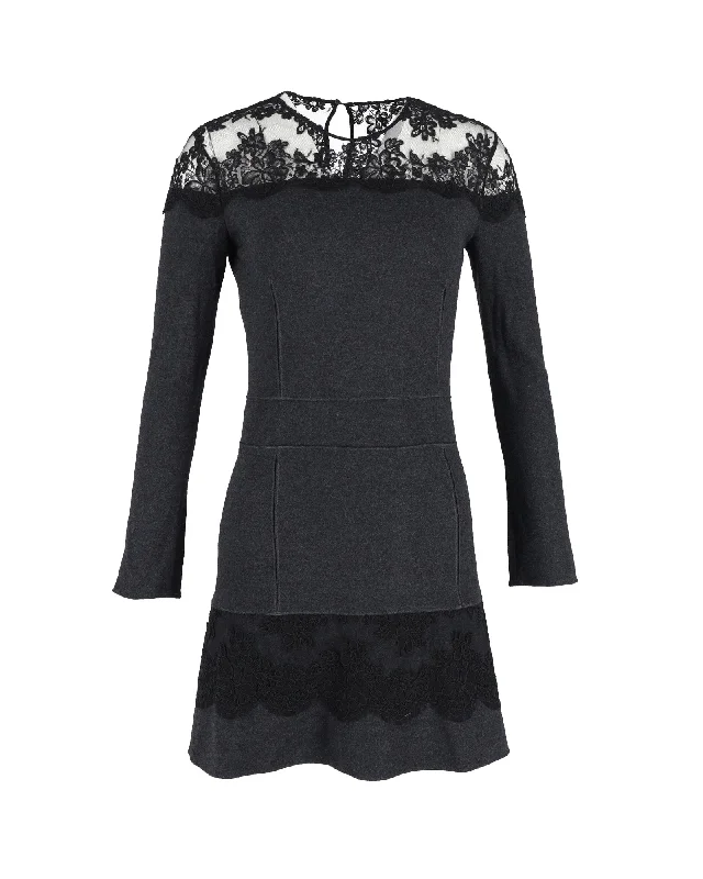 Chic Sophistication Roberto Cavalli Lace Trim Mini Dress in Grey Wool