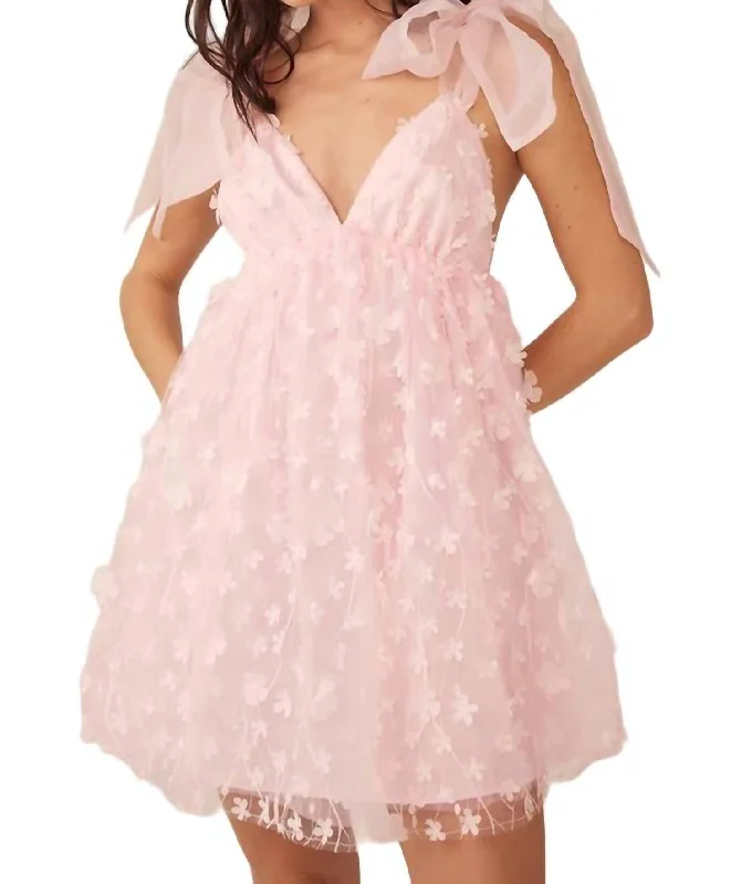 Dreamy Flower Petal Mini Dress In Rose Quartz