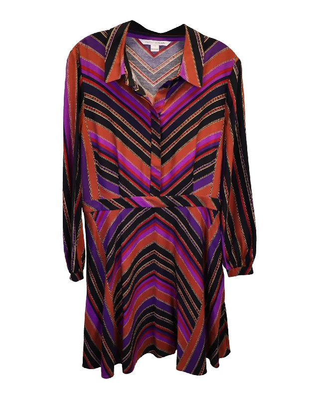 Luxury Style Diane von Furstenberg Chrissie Chevron Print Mini Dress in Multicolor Silk