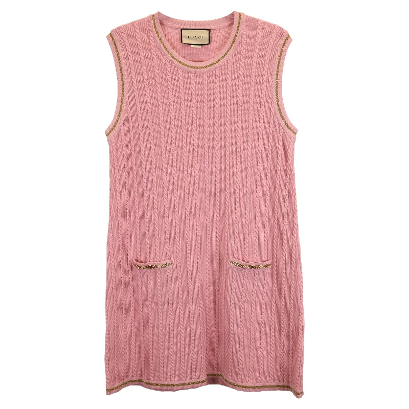 Flowing Silhouette Gucci Ribbed Mini Dress in Pink Wool