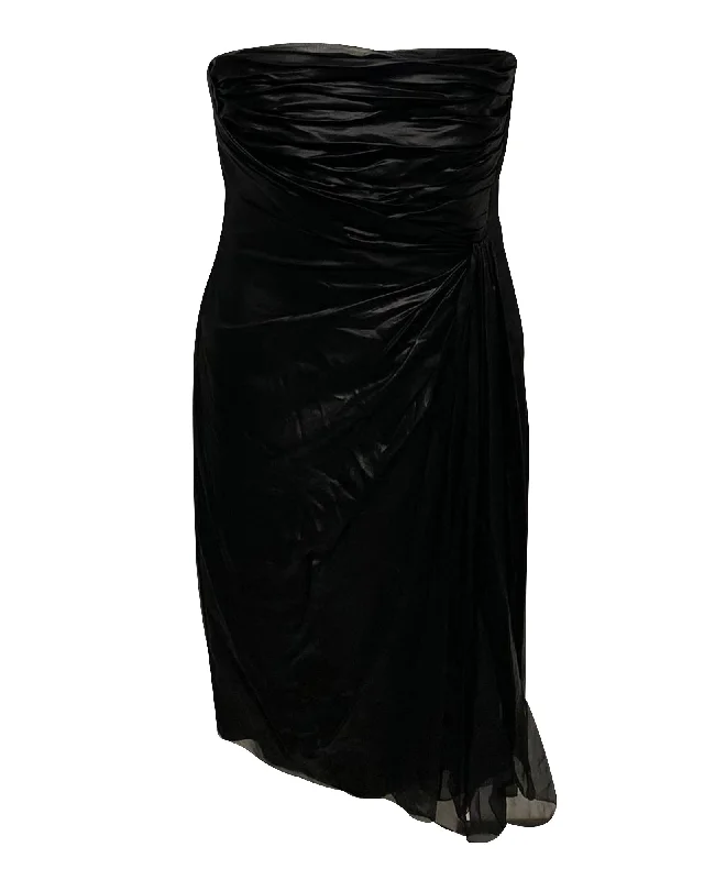 Modern Glamour Valentino Ruched Strapless Mini Dress in Black Silk