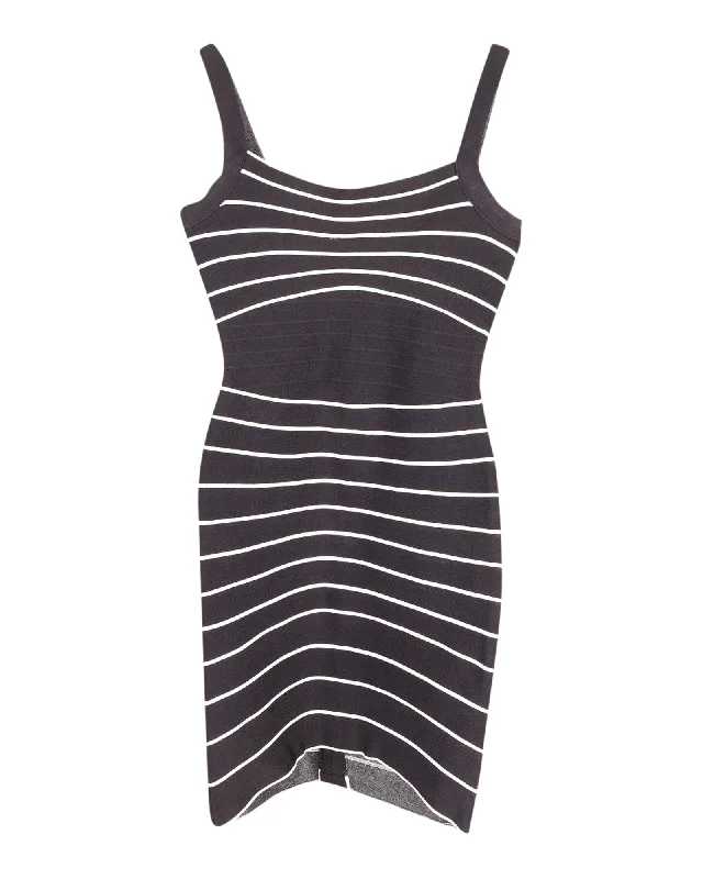 Elegant Attire Herve Leger Striped Mini Dress in Black Print Rayon