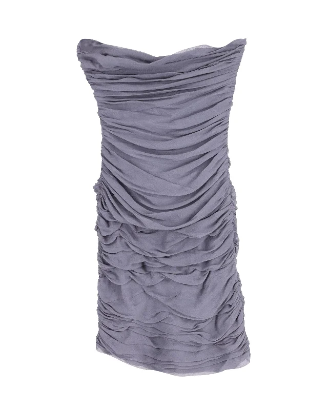 Timeless Elegant Diane Von Furstenberg Ruched Strapless Mini Dress in Grey Silk