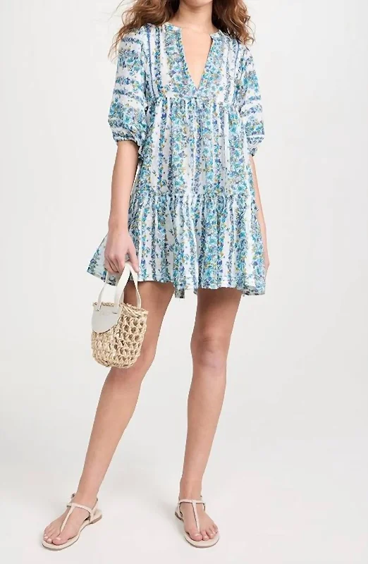 Classic Appeal Aria Mini Dress In Blue Waves Flowers