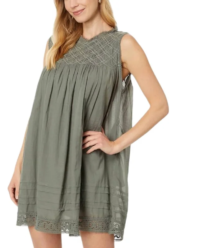 Feminine Allure Shea Solid Mini Dress In Dried Basil