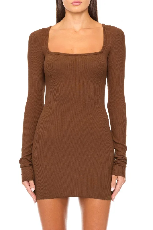 Bohemian Vibe Square Neck Mini Dress In Earth