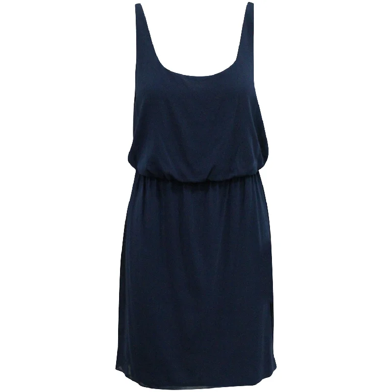 Romantic Flair Alice + Olivia Gathered Waist Sleeveless Mini Dress in Blue Silk