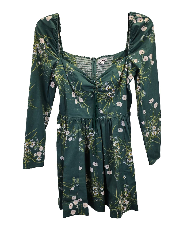 Bohemian Vibe Reformation Johnny Mini Dress in Green Cotton