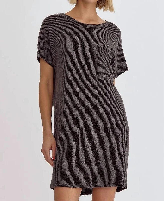 Sleek Design Ribbed Mini Dress In Charcoal