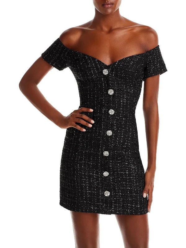 Seasonal Trends Womens Boucle Metallic Mini Dress