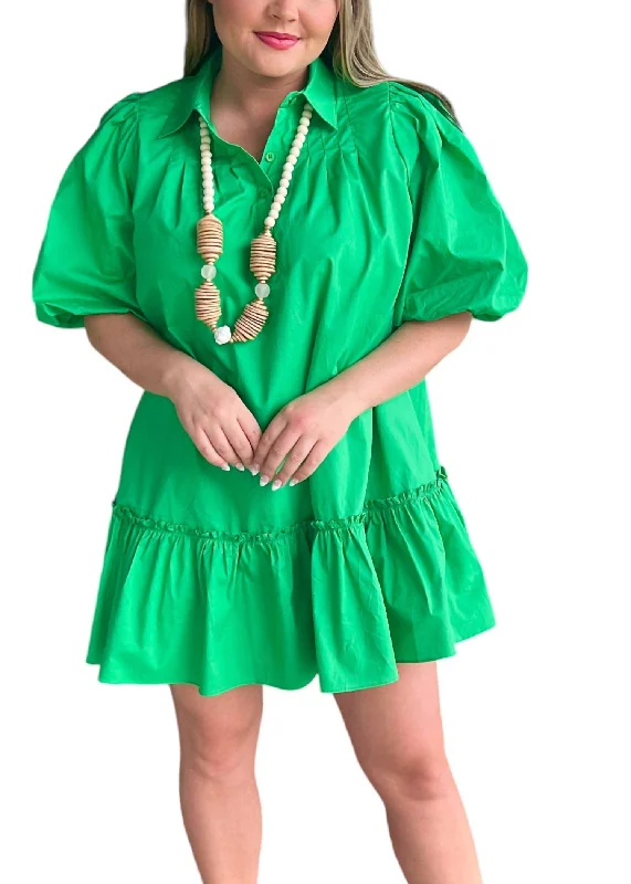 Timeless Elegant Poplin Mini Dress In Kelly Green