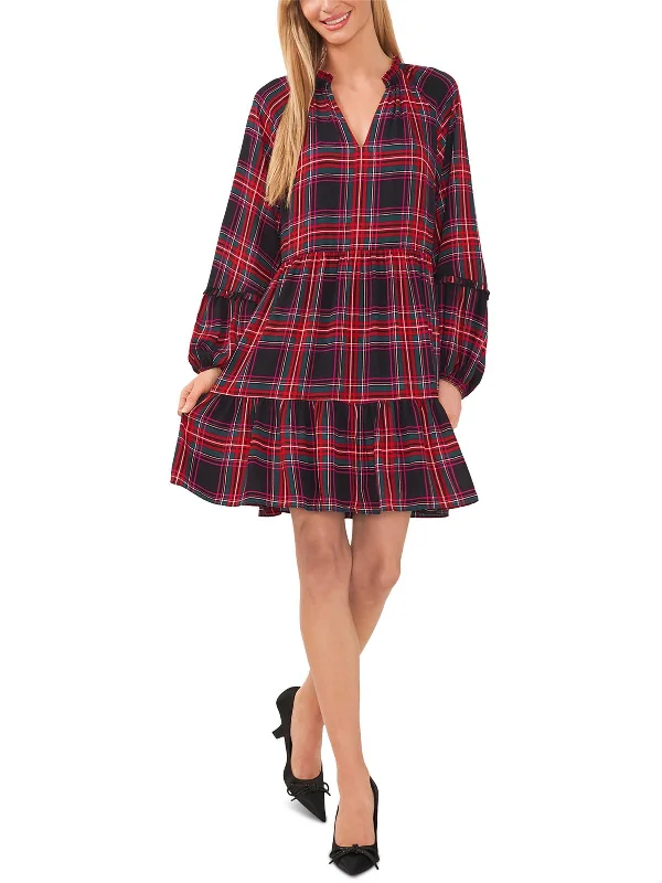 Summer Essentials Womens Plaid Above Knee Mini Dress