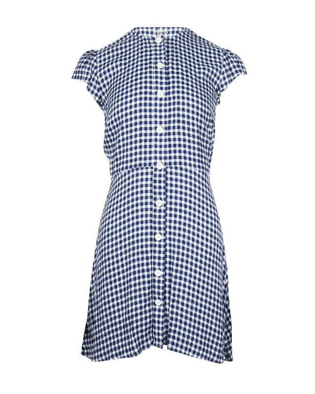 Chic Sophistication Reformation Gingham Print Mini Dress in Blue Viscose