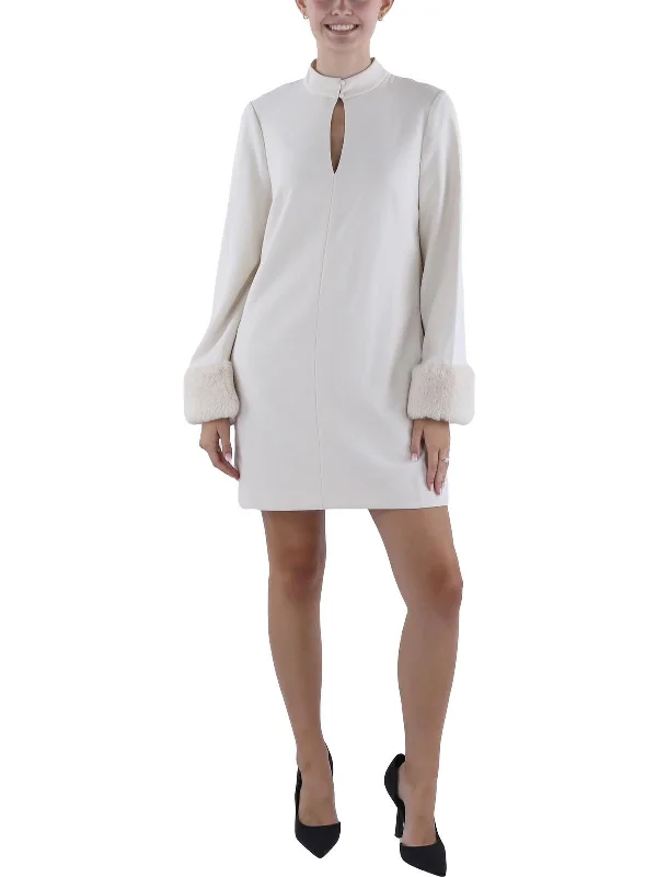 Sleek Design Womens Faux Fur Above Knee Mini Dress