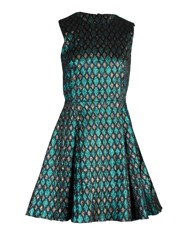 Statement Piece Dolce & Gabbana Flared Sleeveless Mini Dress in Metallic Green Polyester