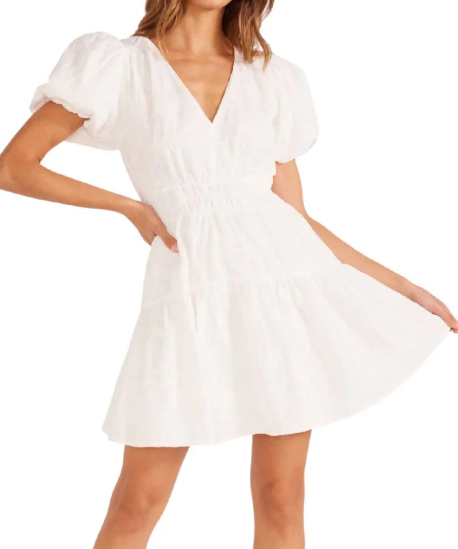 Minimalist Elegant Neve Puff Sleeve Mini Dress In Ivory