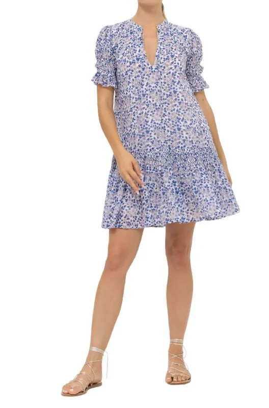 Polished Finish Smocked Drop Mini Dress In Portland Blue