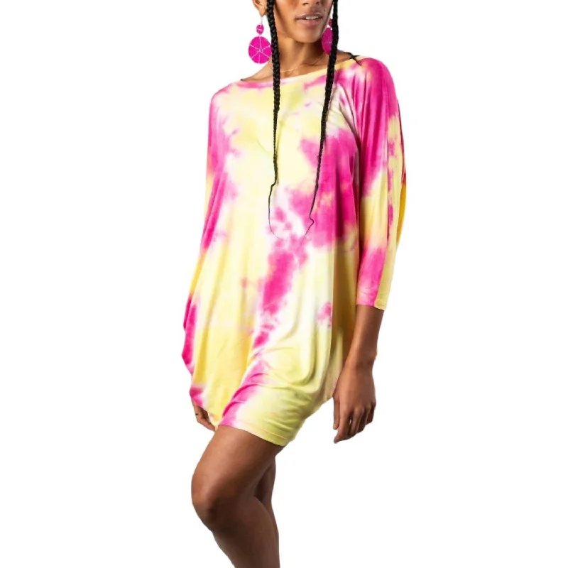 Gradient Tie Dye Mini Dress In Pinkyellow