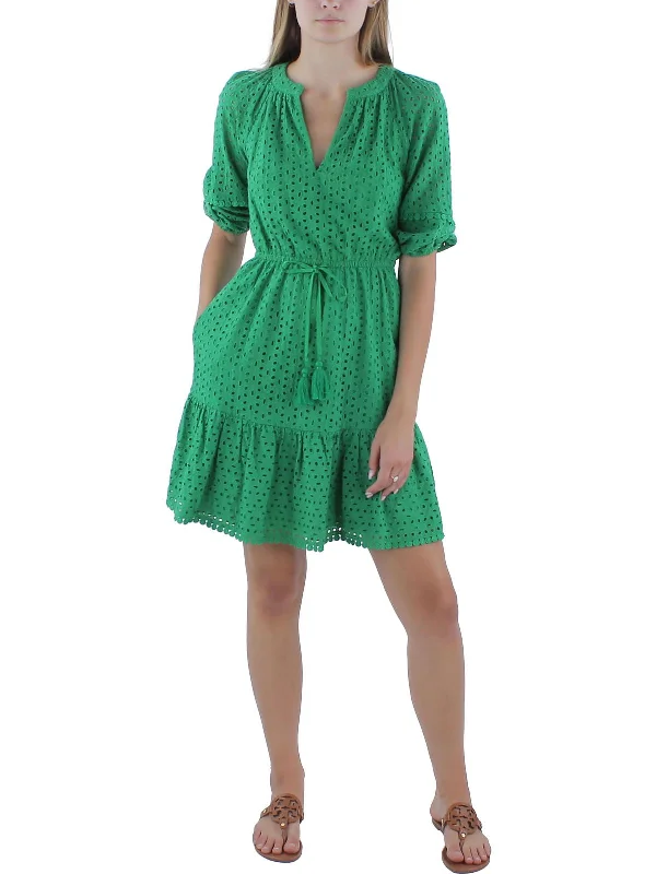 Refined Look Womens EMBROIDERED Cotton Mini Dress