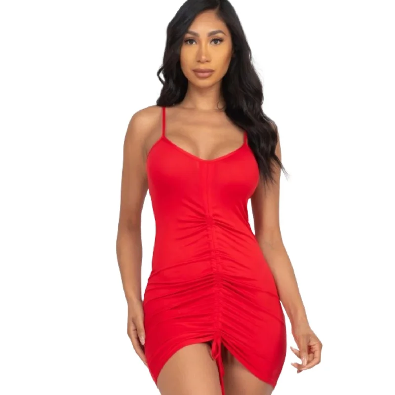 Adjustable Ruched Front Detail Mini Dress