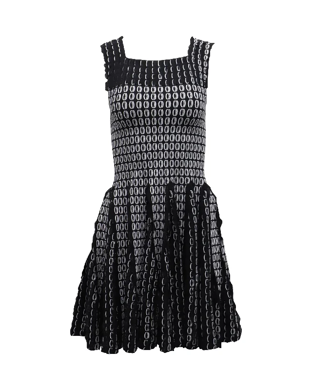 Artful Design Alaia Sleeveless Flared Mini Dress in Black Polyester Viscose