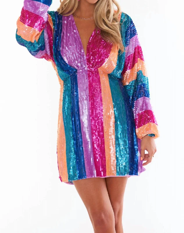 Fashion Deal Kidman Mini Dress In Neon Stripe Sequins