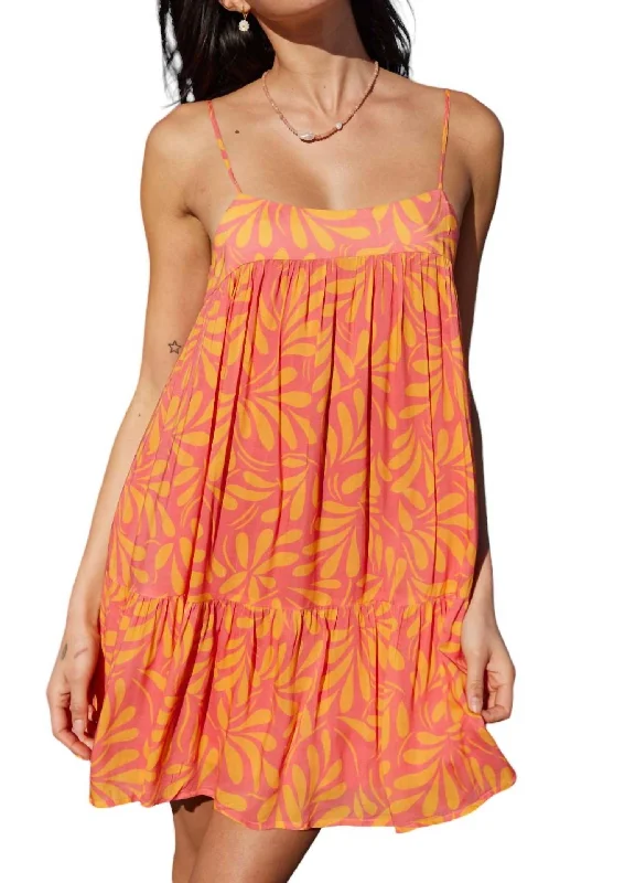 Romantic Flair Pomelia Tiered Mini Dress In Coral/orange