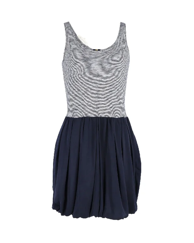 Graceful Cut Sandro Paris Sleeveless Mini Dress in Grey and Navy Blue Cotton