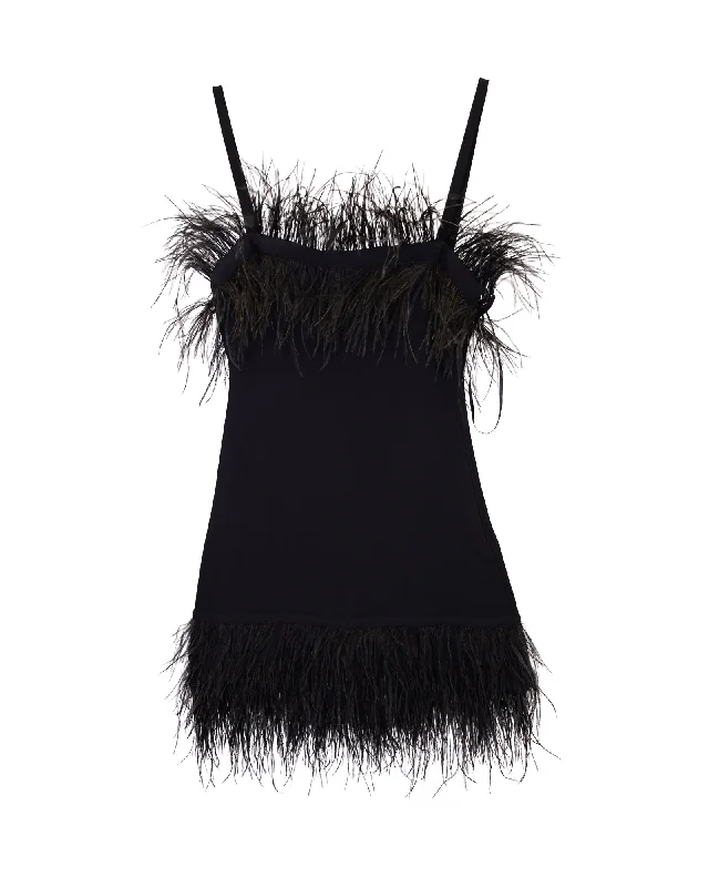 Classic Appeal Staud Etta Feather-Trimmed Mini Dress in Black Viscose