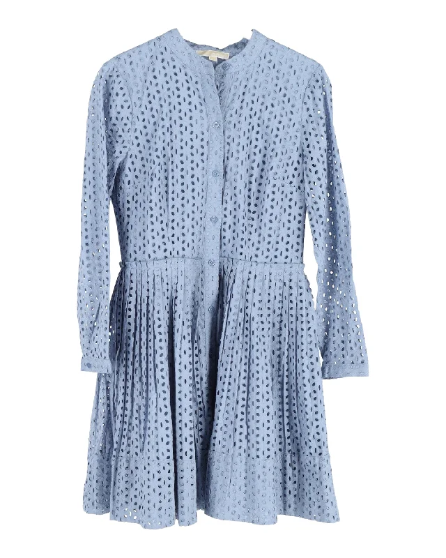 Boho Chic Michael Michael Kors Daisy Eyelet Mini Dress in Light Blue Cotton