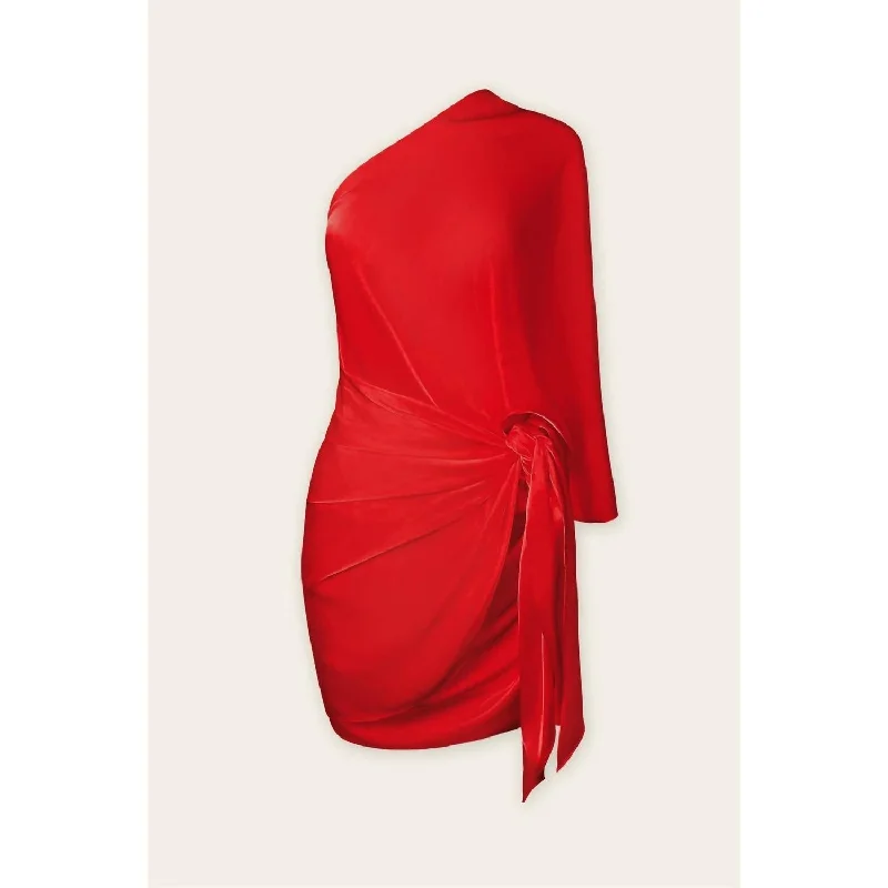 Chic Sophistication Women's Emily One Shoulder Drape Mini Dress In Red