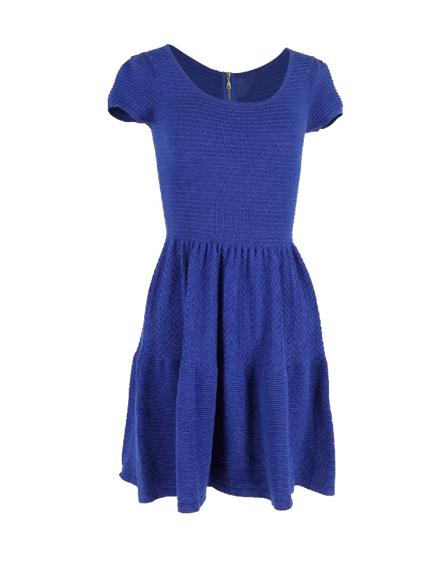 Summer Fashion Sandro Paris Textured Knit Mini Dress in Blue Cotton