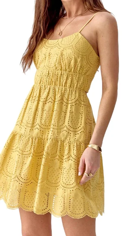 Summer Fashion Llana Eyelet Pineapple Mini Dress In Golden Yellow