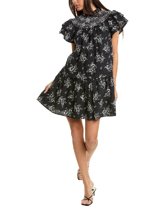 Latest Fashion SEA NY Alessia Print Smocked Tunic Mini Dress