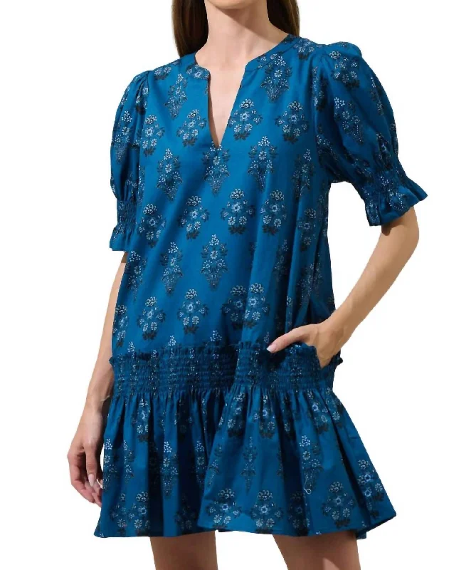 Exclusive Discount Gardena Floral Marinella Smocked Mini Dress In Navy Combo