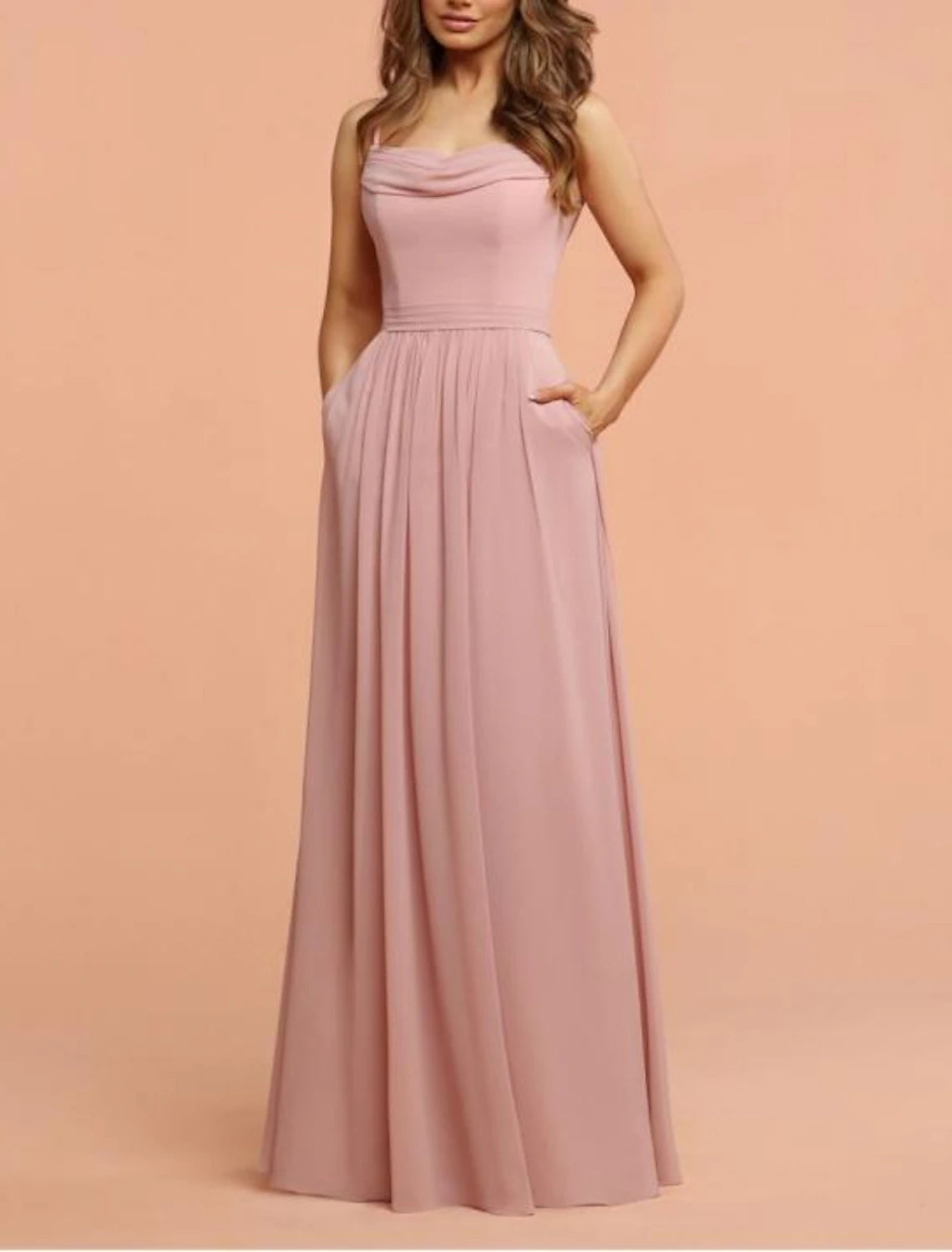 Spring Wardrobe A-Line Bridesmaid Dress Straps / Sweetheart / Spaghetti Strap Sleeveless Elegant Floor Length Chiffon / Shantung with Pleats / Ruffles / Draping