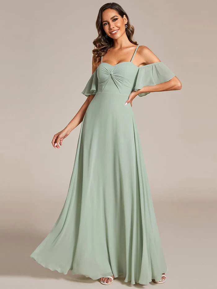 Trend Alert Spaghetti Strap Sweetheart Chiffon A-line Bridesmaid Dress with Knot