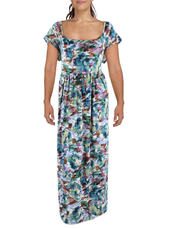 Fashion Forward Plus Womens Printed Square Neck Maxi Dress