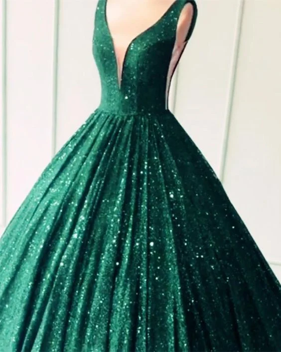 Summer Fashion Sequins Ball Gown Prom Dresses Plunge Neck  cg2827