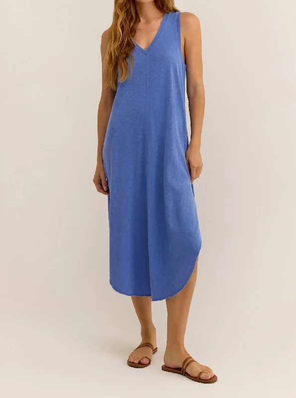 Huge Savings On Parisian Styles Reverie Slub Midi Dress In Blue Wave