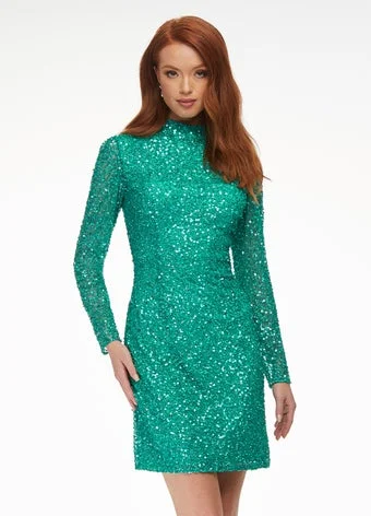 Special Offer Ashley Lauren 4252 Size 12 Jade Cocktail Dress long sleeve short sequin fitted homecoming dress