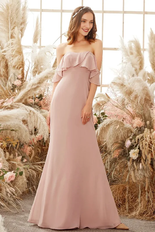 Elegant Style Elegant off shoulder chiffon strapless bridesmaid dress