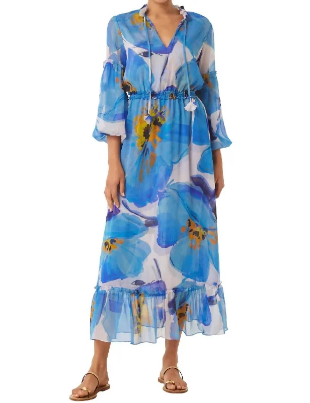 Stylish Spring Fashion Amata Midi Dress In Blue Poppy